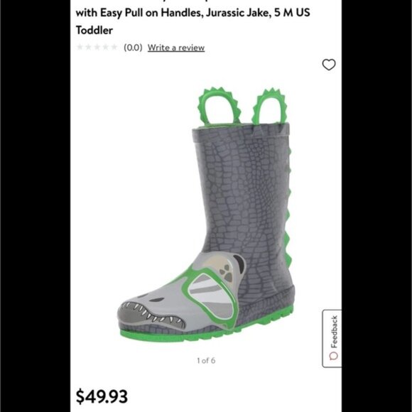 Western Chief Jurassic Jake Dinosaur Rain Boots Youth Size 1 Charcoal Green - Picture 15 of 16